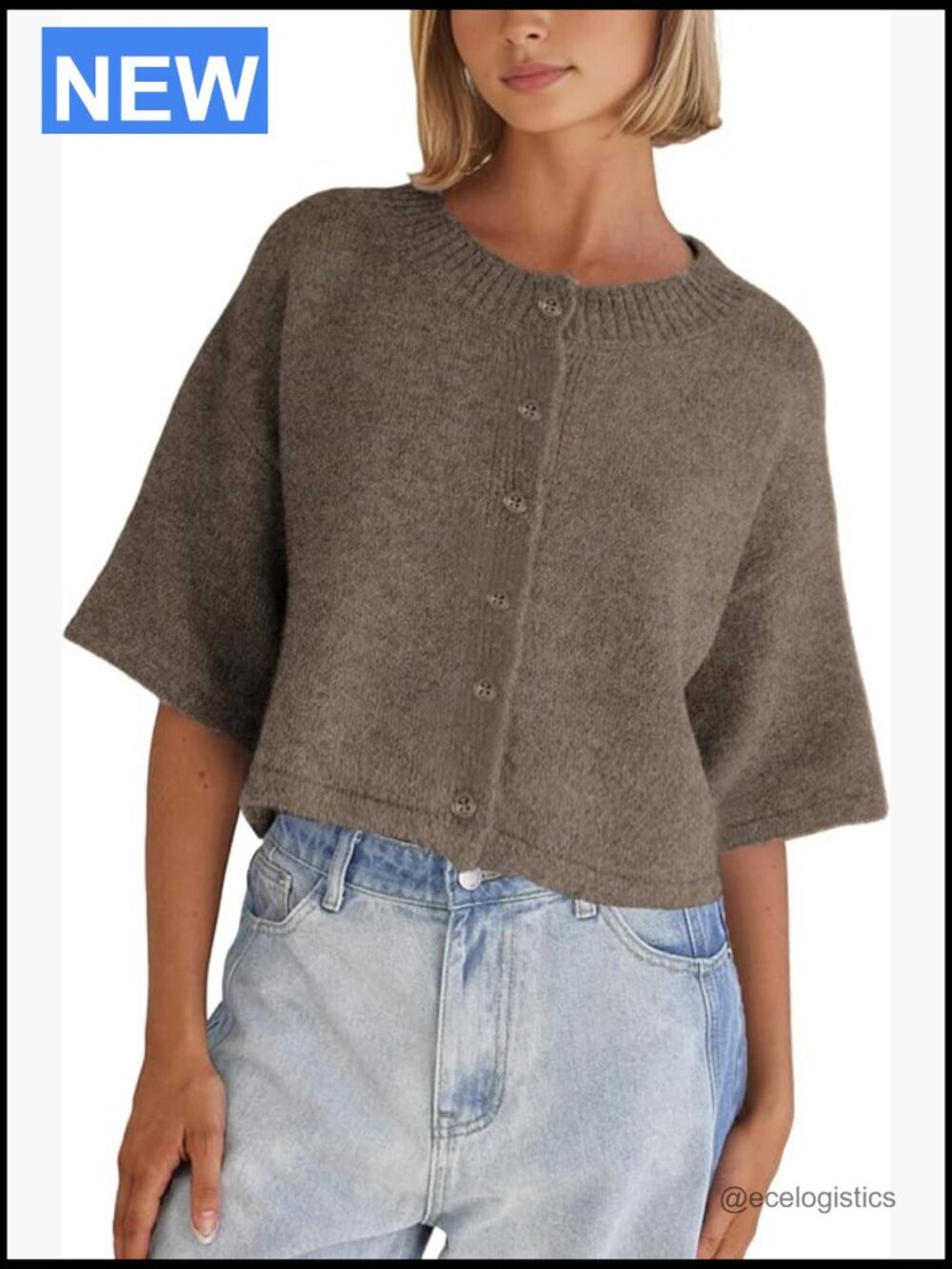 Lightweight Cropped Cardigan Sweater 3/4 Sleeve Button Up